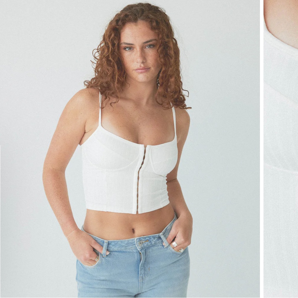 Klassy Network White Cropped Hook-Front Bustier Tank
